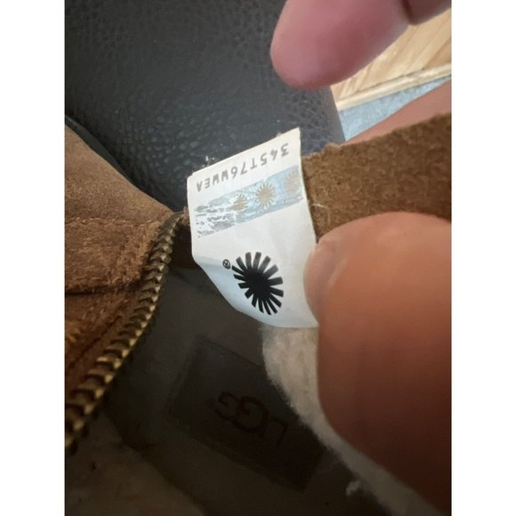 UGG Benson II Brown Leather Side Zip Wool Lined Ankle Boots Women’s Size 8 - Picture 12 of 14